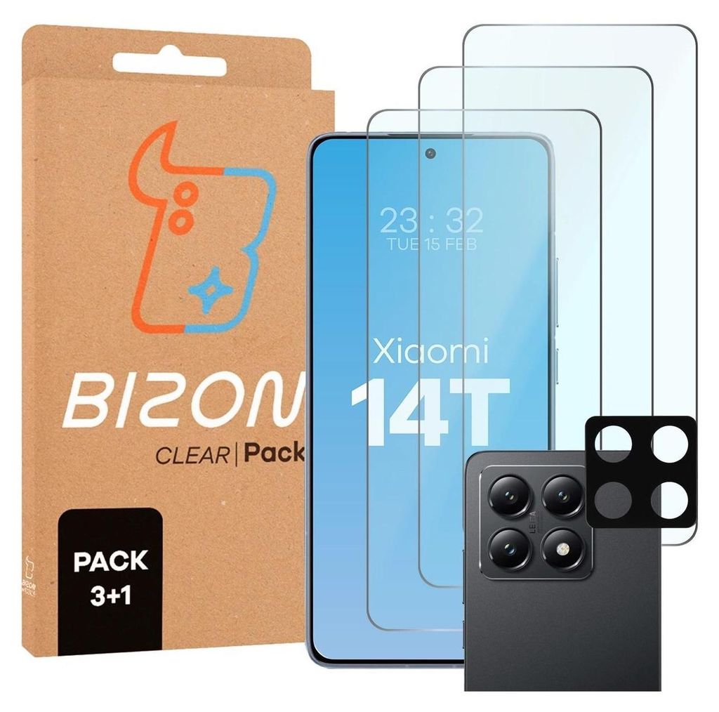 Bizon Glas Klar 2er Pack 3x gehärtetes Glas + 1x Produktbild 