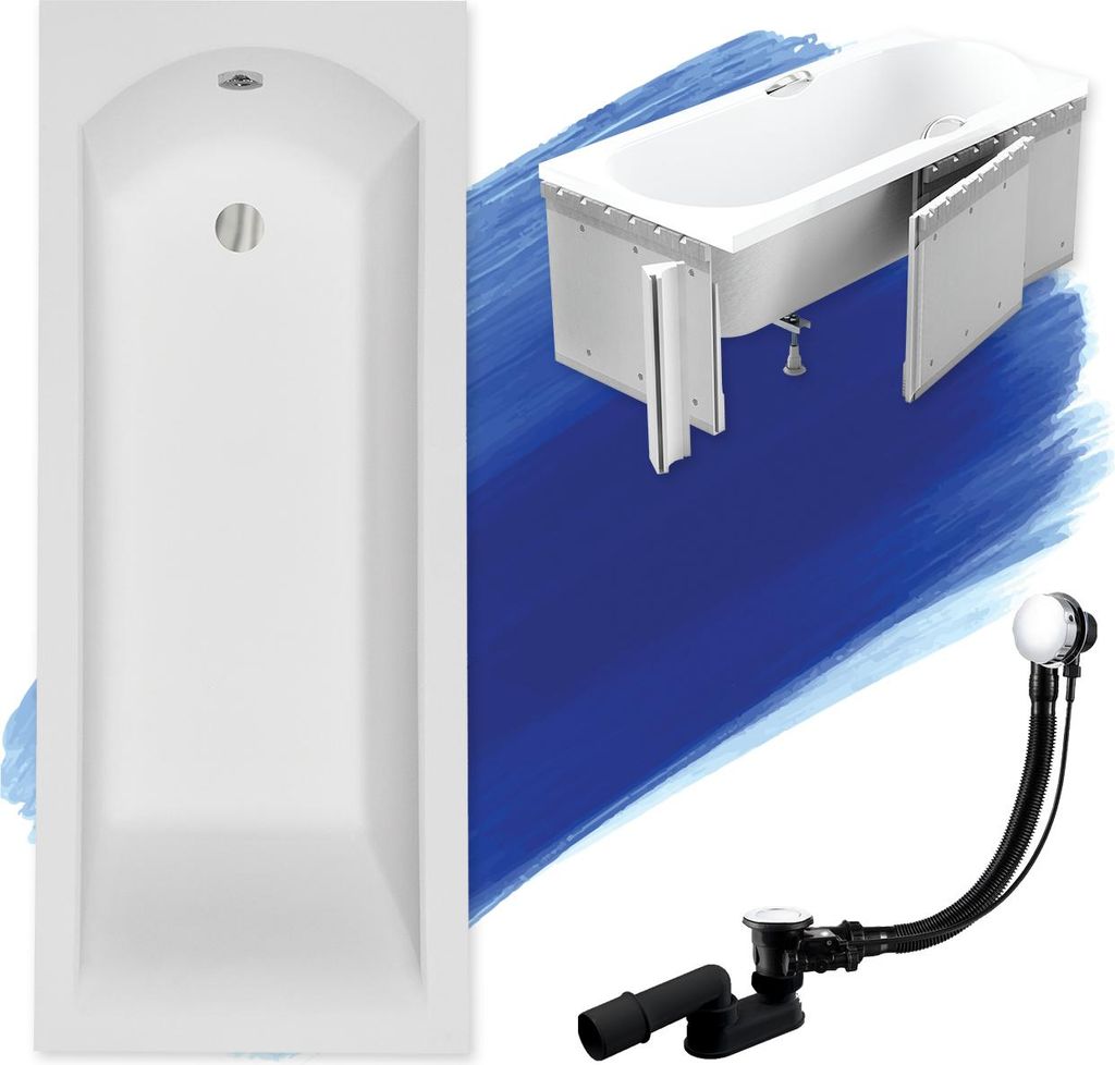 BADLAND Badewanne Rechteck Shea 160x70 mit Ablaufgarnitur, Füßen und Styroporverkleidung GRATIS