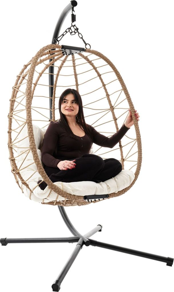 di volio Hängesessel mit Gestell CORTA beige, Hängestuhl für Indoor & Outdoor, bis 150 kg, Hängeschaukel aus robusten Materialien, inkl. Kissen