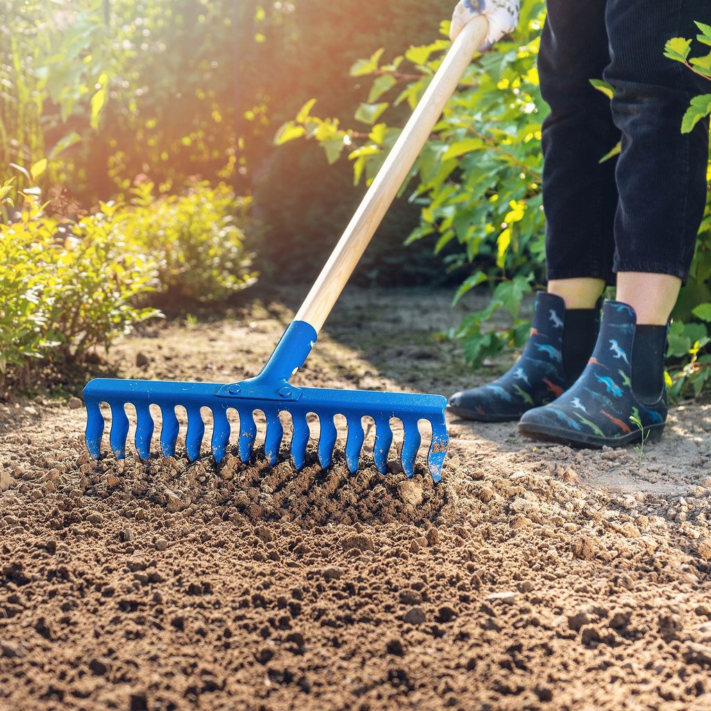Amig - Rastrello Giardino | In Acciaio | Rastrello con 22 Denti Piatti in Metallo e Lamelle