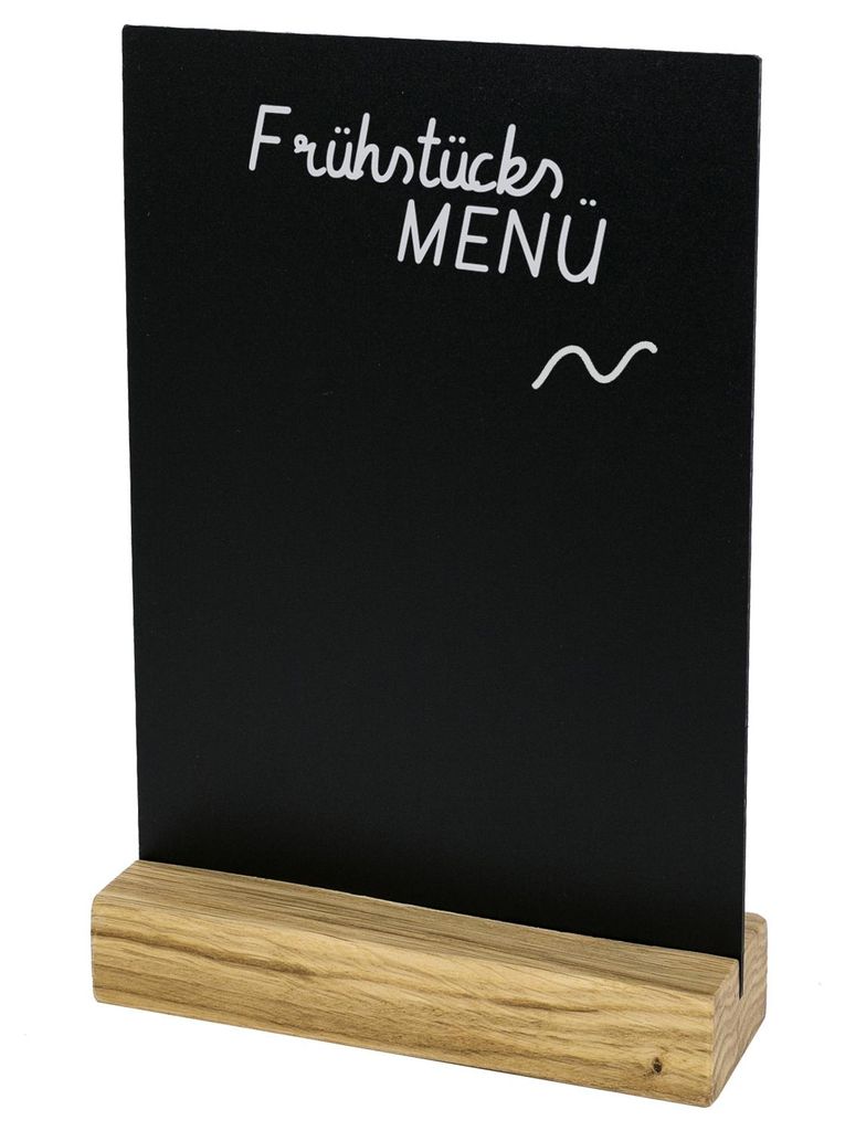 Kreidetafel mit Holzfuß als Tischaufsteller von HMF in DIN A5 Hochformat in Schwarz