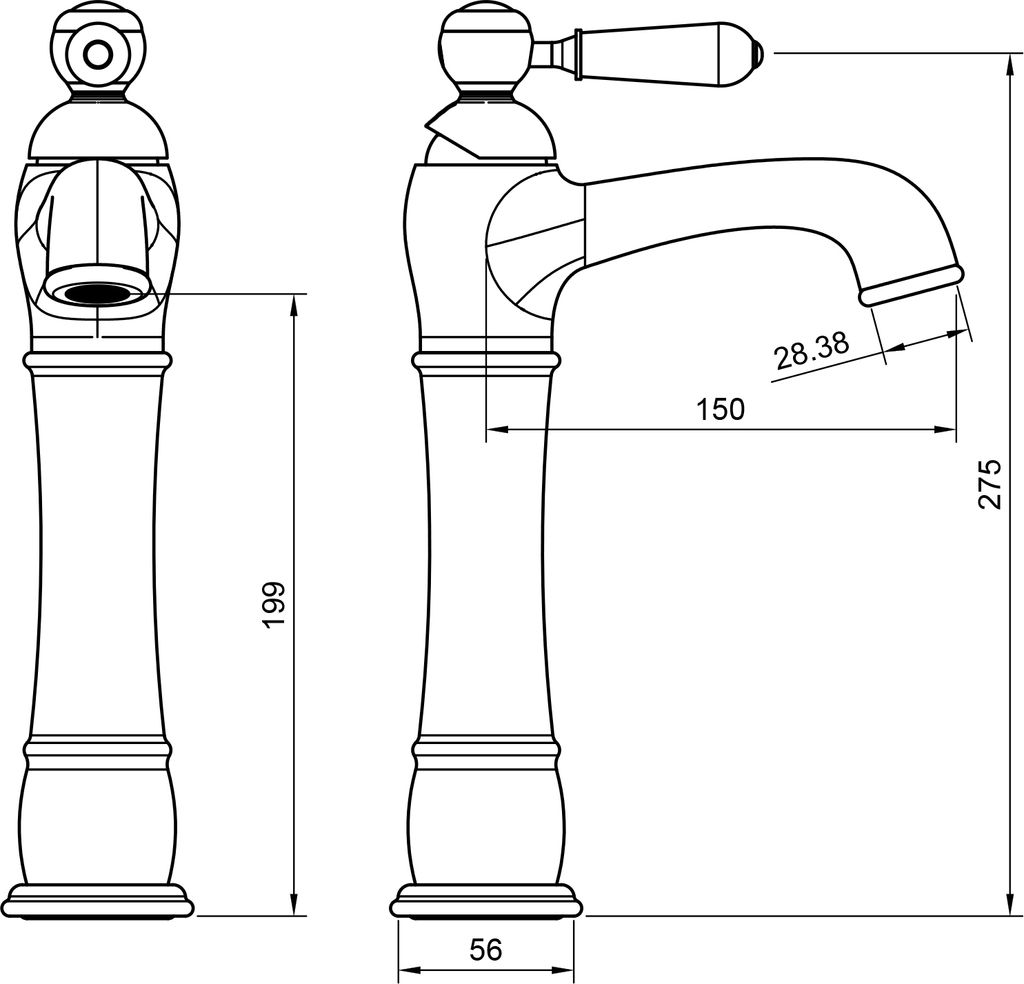PaulGurkes Nostalgie Armatur Schwarz Messing Lang für Aufsatzwaschbecken