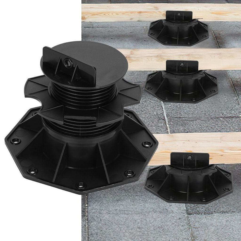 Fiqops Stelzlager 50 Stück höhenverstellbar 60 bis 140 mm für Holzterrassen Schwarz, abgedeckte Fläche in 25 m²
