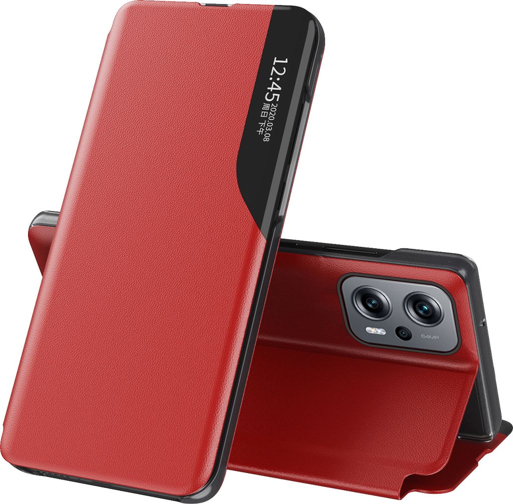 Hülle für Xiaomi Poco X4 GT Smart View Fenster Flip Stand Cover Kunstleder Schutzhülle für Xiaomi Poco X4 GT Rot