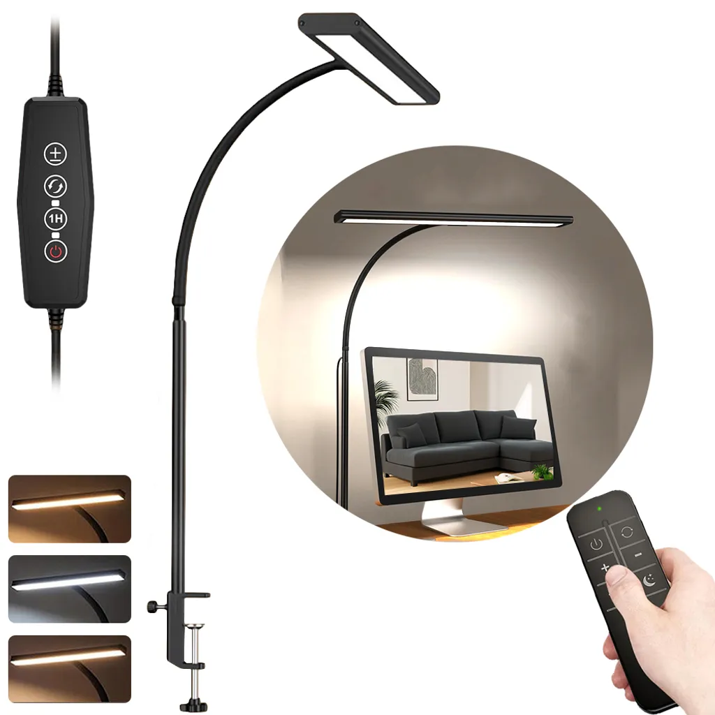 Lampe de bureau LED à pince et col de cygne flexible 70cm avec soin yeux
