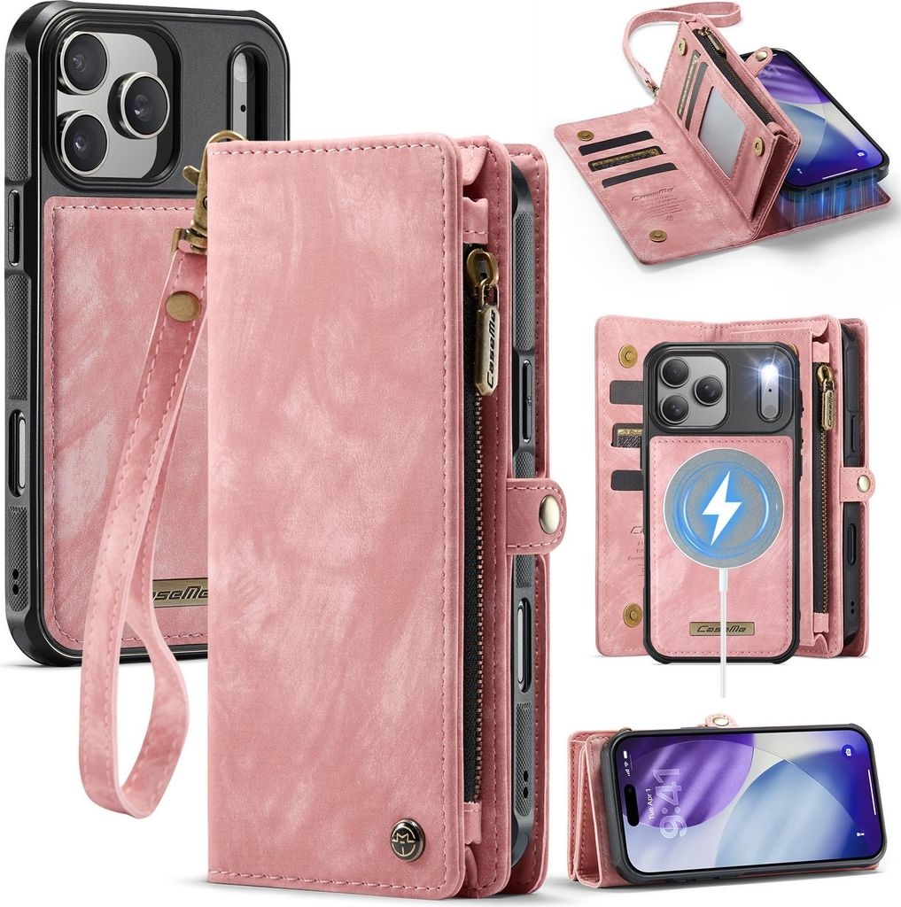 iPhone 17 Pro Max Hülle - CaseMe 008 2-in-1 Klapphülle & Back Cover mit Brieftasche - Rosa