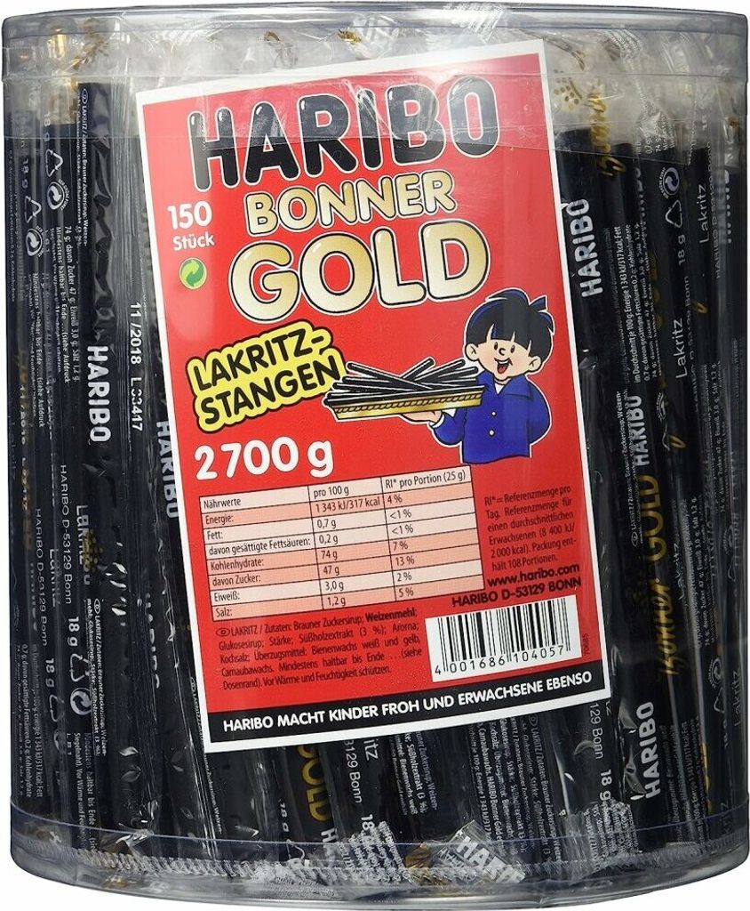 Haribo Bonner Gold Lakritz 150 einzelne Lakritzstangen Produktbild 