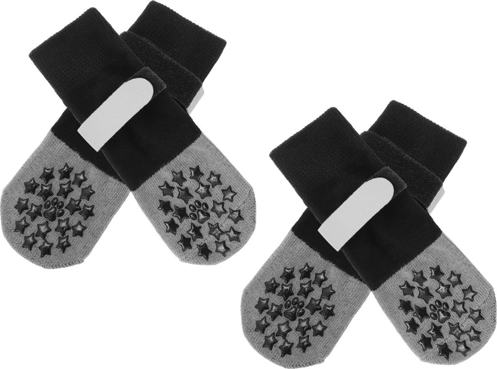 4 Stück rutschfeste Hundesocken mit reflektierenden verstellbaren Bändern, Haustier-Socken für Hunde, Pfoten-Schutz für Holzböden, Schwarz Gra...