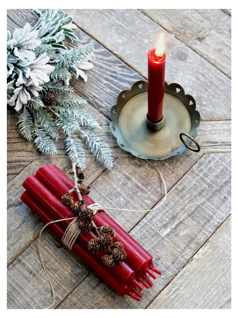 8er Set Stabkerzen H:18 cm Ø:2 cm verschiedene Farben Brenndauer 7 Stunden Kerze für Advent, Weihnachten, Geburtstag, Farbe: Rot