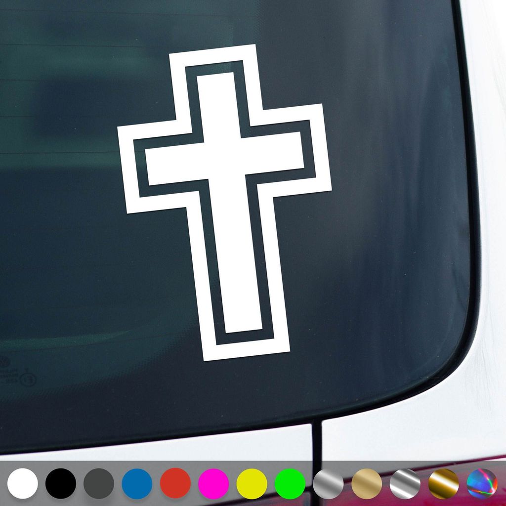 PantherPixel Kreuz Aufkleber Christentum Kirche Jesus Christus Sticker Auto Geschenkidee Farbe Weiss