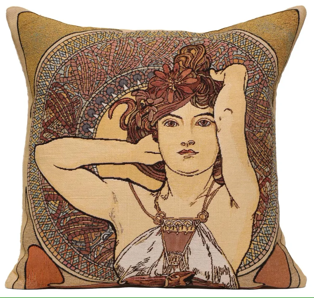 Cuscino Arazzo Mucha Amethyste 45x45 Art Nouveau - Arredo Elegante
