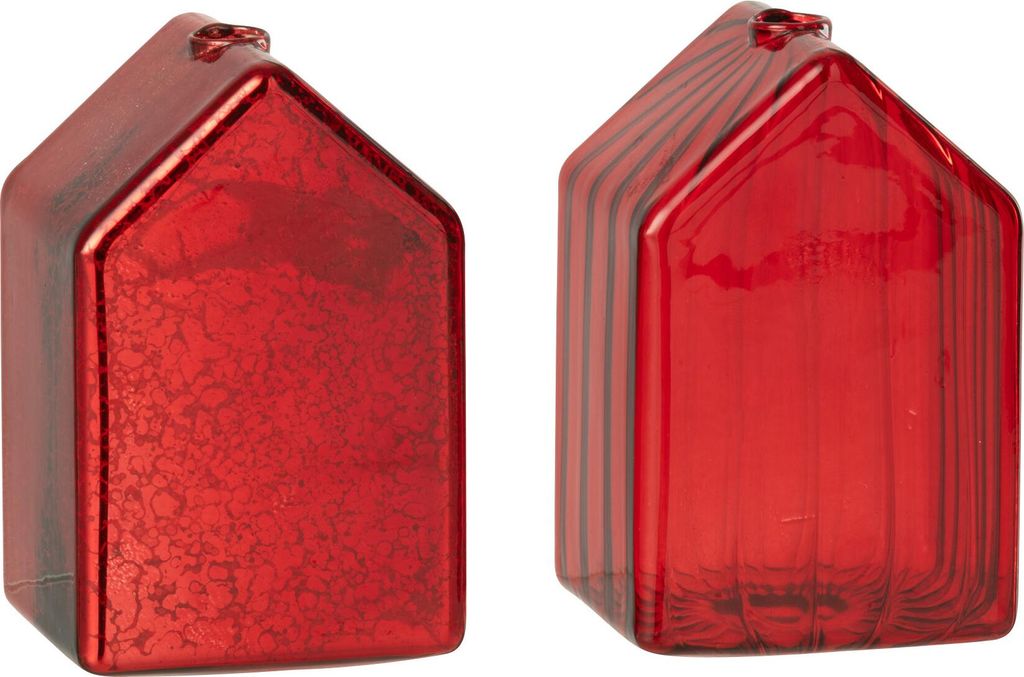 J-Line Haus Glas Weihnachtsrot Small Sortiert 2