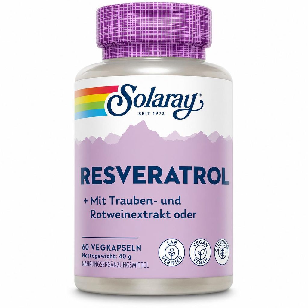 Solaray Resveratrol Complex – 60 vegane Kapseln – Polyphenolreicher Multi-Extrakt mit Japanischem Staudenknöterich, Traubenkern, Traubenschale