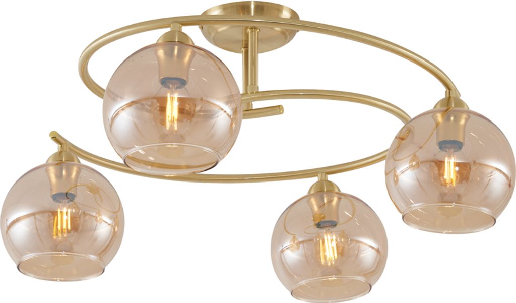 QAZQA - Moderne Deckenleuchte I Deckenlampe I Lampe I Leuchte Messing mit Bernsteinglas 4-flammig - Alanis I Wohnzimmer I Schlafzimmer - Metall Run...