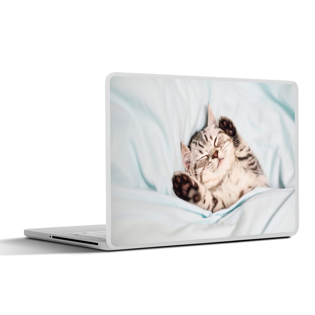 MuchoWow Laptop Aufkleber Sticker Cover Kätzchen - Bett - Pfoten - Mädchen - Kinder - Kinder - Kind 30x21 cm - Sticker für Laptop - Selbstklebend