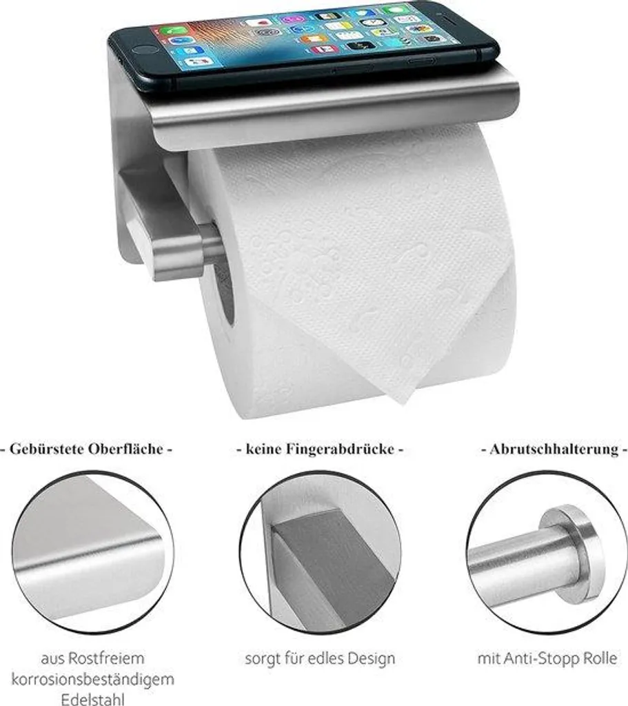 Brosse de toilettes en acier inoxydable autocollante fixation murale