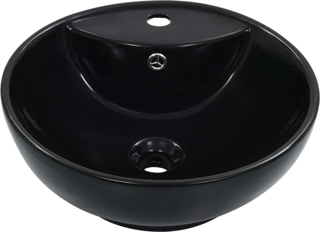 Vasque à poser ronde en céramique noire vidaXL 46,5 cm avec trop-plein