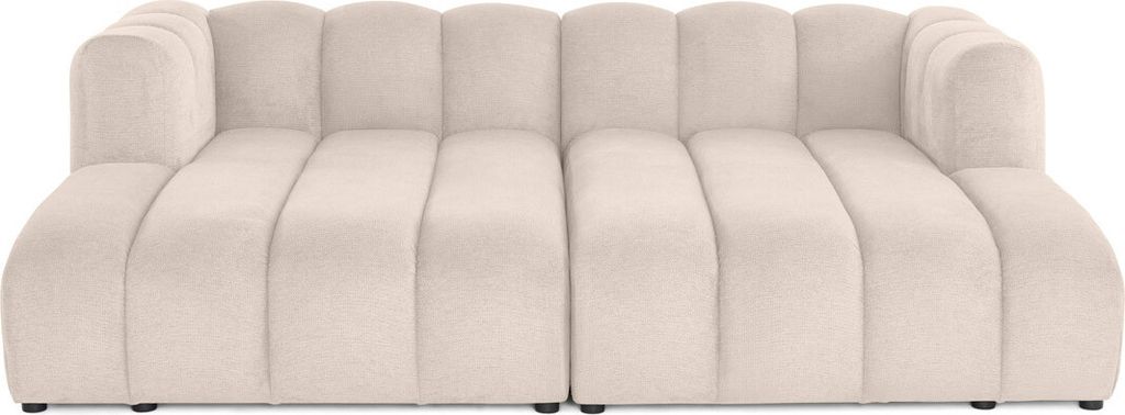 Lisa Design Debbie - modulares Sofa gerade 3-Sitzer mit doppeltem récamiere - tiefe Sitzfläche - in texturiertem Stoff , Beige