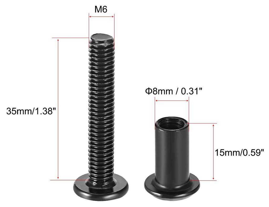 10S?tze Schraubs?ule 5/16"(8mm) Innen M6x35mm Festigung Kohlenstoffstahl Schwarz