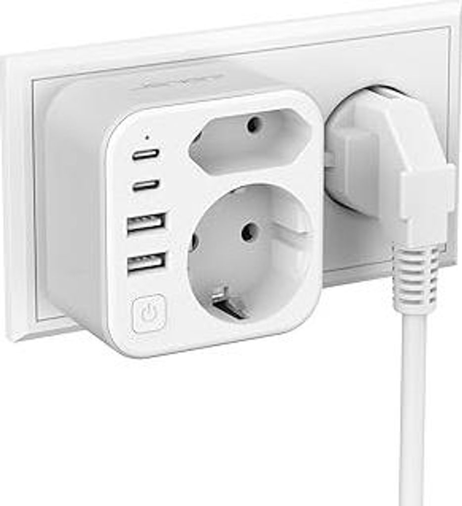 Doppelstecker für Steckdose,JSVER Steckdosenleiste mit USB 2Fach Steckdosenadapter(3680W 16A) mit 2 USB A und 2 USB C(5V/3.4A) Mehrfachstecker fü...