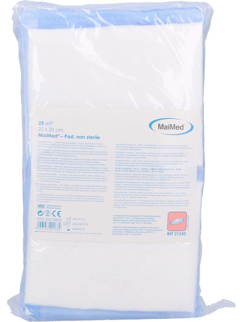 MaiMed Pad Saugkompressen unsteril 25 Stück 20 x 20 cm Produktbild 