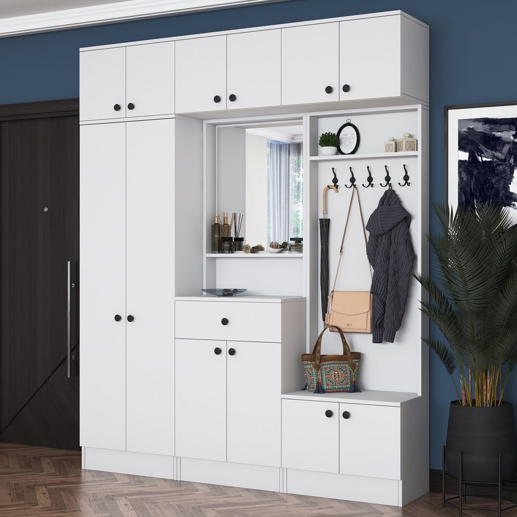 Skye Decor, EA108 - 2570, Hallenstand, Weiß, 100 % MELAMINBESCHICHTETE Spanplatte der Güteklasse E1, 179,6 x 35,5 x 226,4 cm