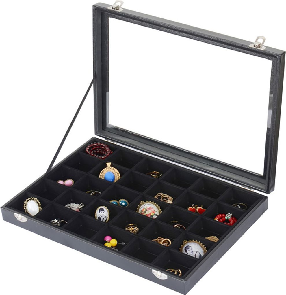 Sinoba Schmucklade Schmuckkasten Schaukasten Schmuckdisplay mit Glasdeckel (30 Fächer)