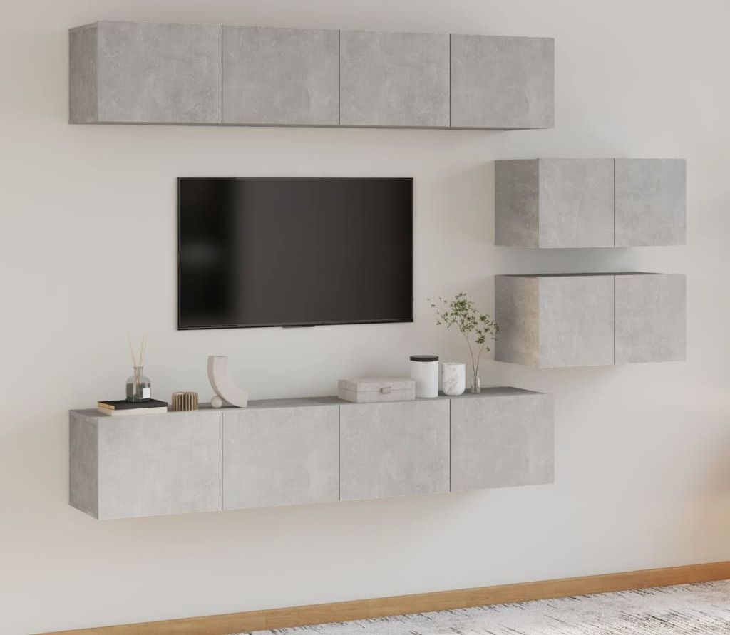6-tlg. TV-Schrank-Set Betongrau Holzwerkstoff , TV-Schränke Design 2024
