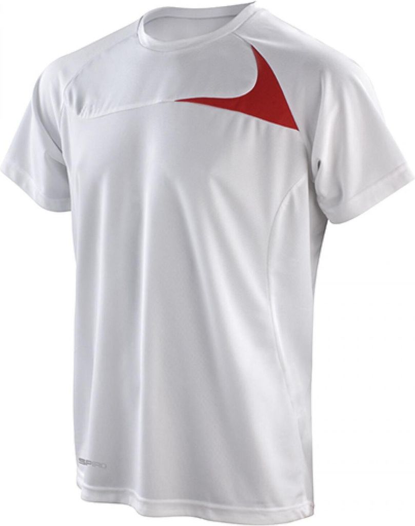 SPIRO S182M | Mens Dash Training Sport T-Shirt + Cool-Dry - Farbe: White/Red - Größe: 3XL