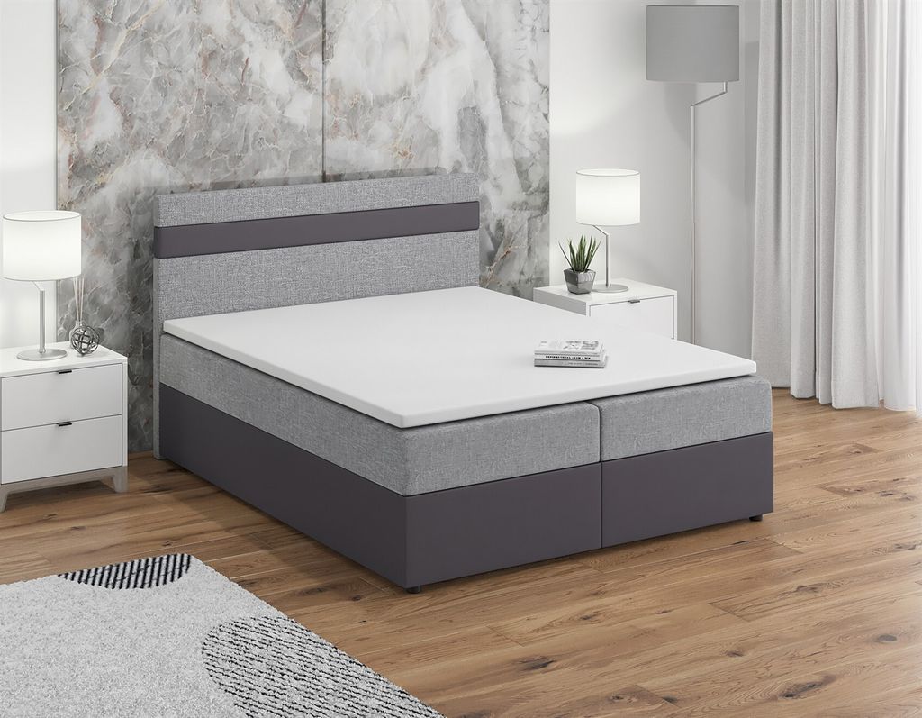Boxspringbett Schlafzimmerbett INVERN 140x200cm Grau-Hellgrau