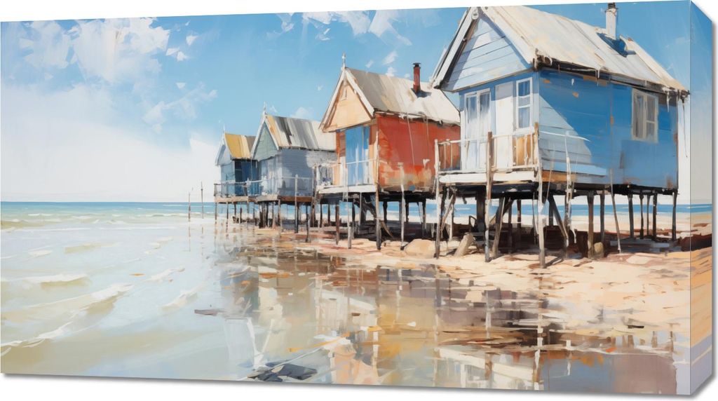 Bild 90x50cm Malerische Küstenhütten