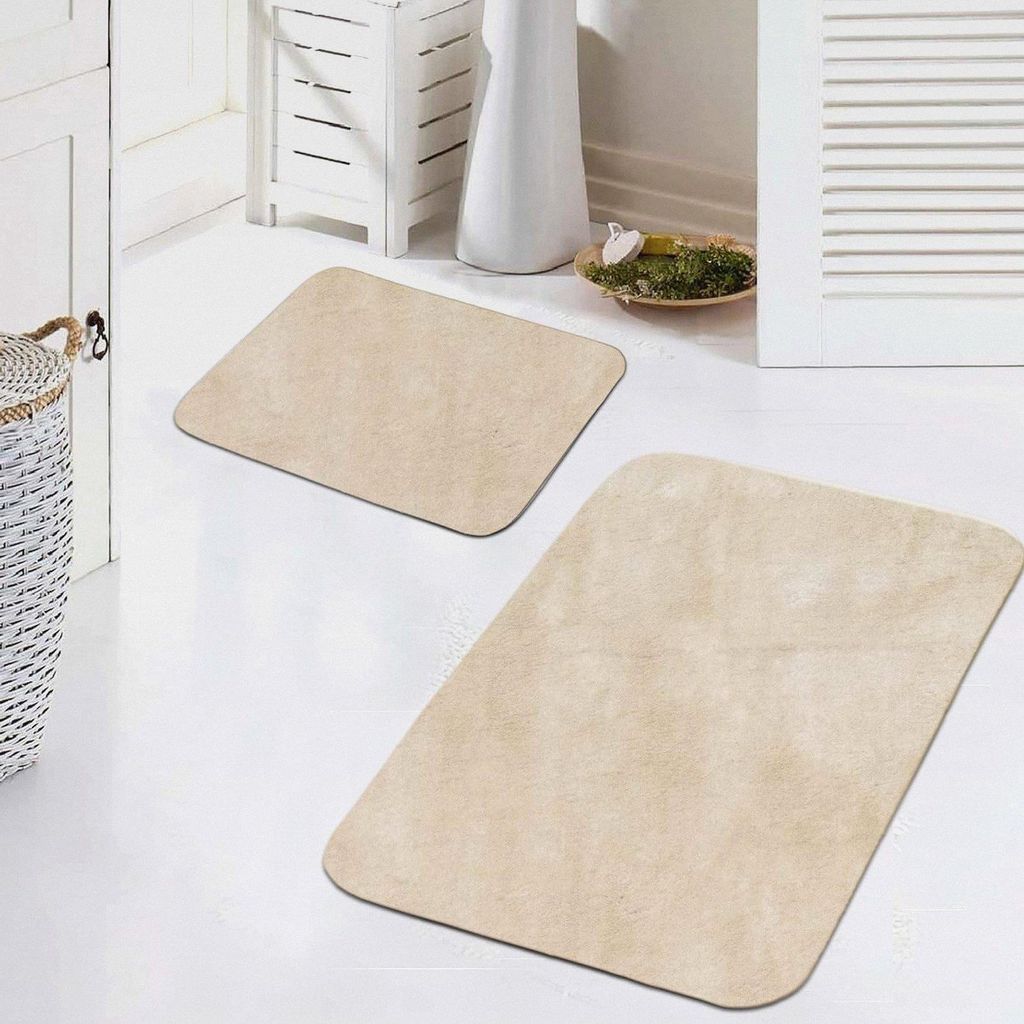 Badteppich WC Teppich Badematten Set 2 teilig waschbar rutschfest in beige, Größe 50x60cm + 60x100 cm