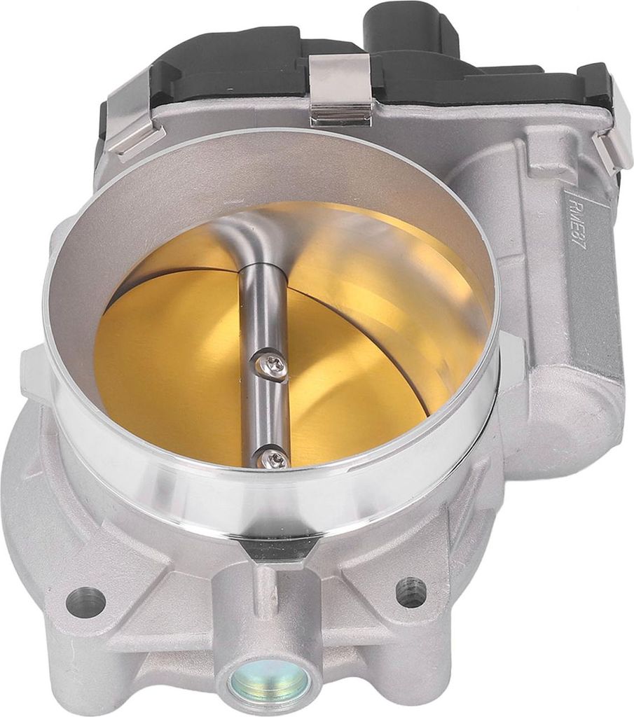 A close-up studio shot of a throttle body.
