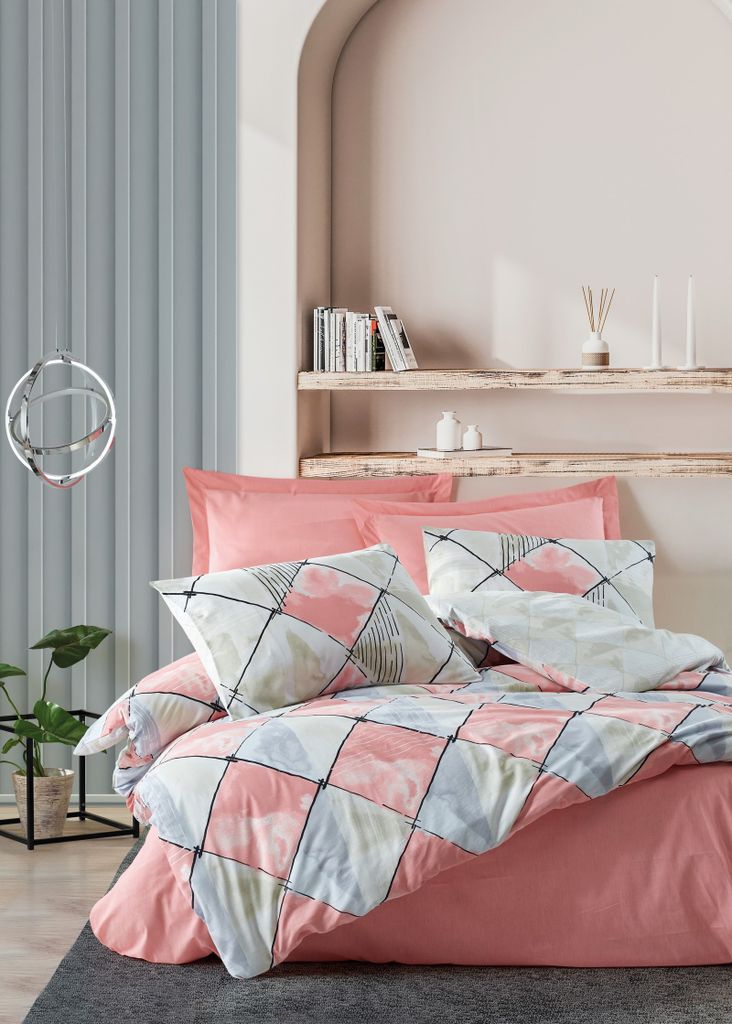 Mode Line bettwäsche-set 200x220cm baumwolle renforce tetragon pink