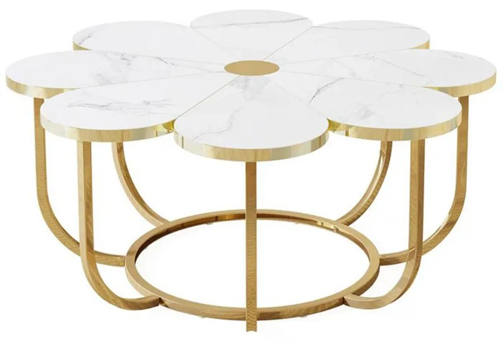 Table basse rectangulaire marbre et métal doré 100 cm pour salon chic