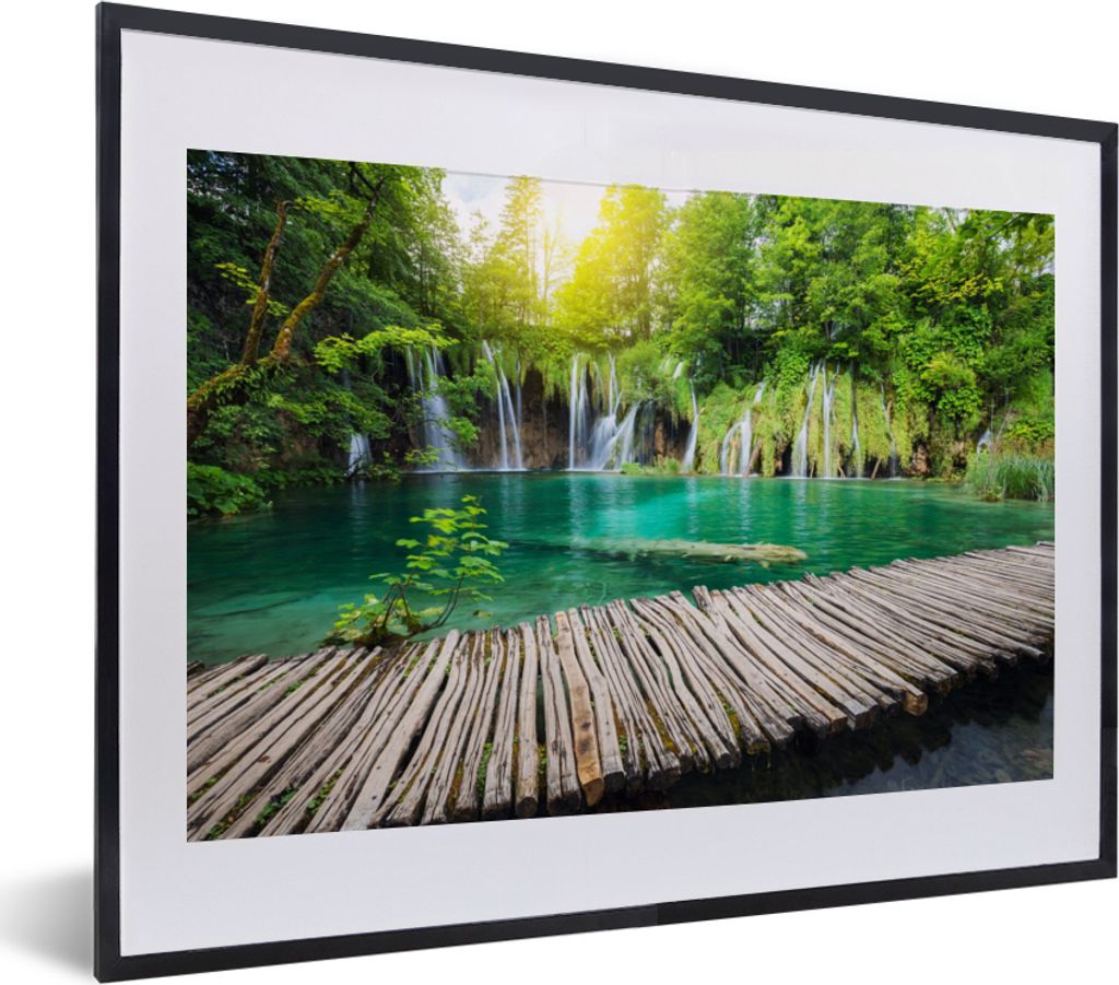 MuchoWow Gerahmtes Poster Brücke - Wasserfall - Natur 40x30 cm - Poster mit Schwarzem Bilderrahmen Wandposter Rahmen Foto Bilder - Bilderrahmen ...