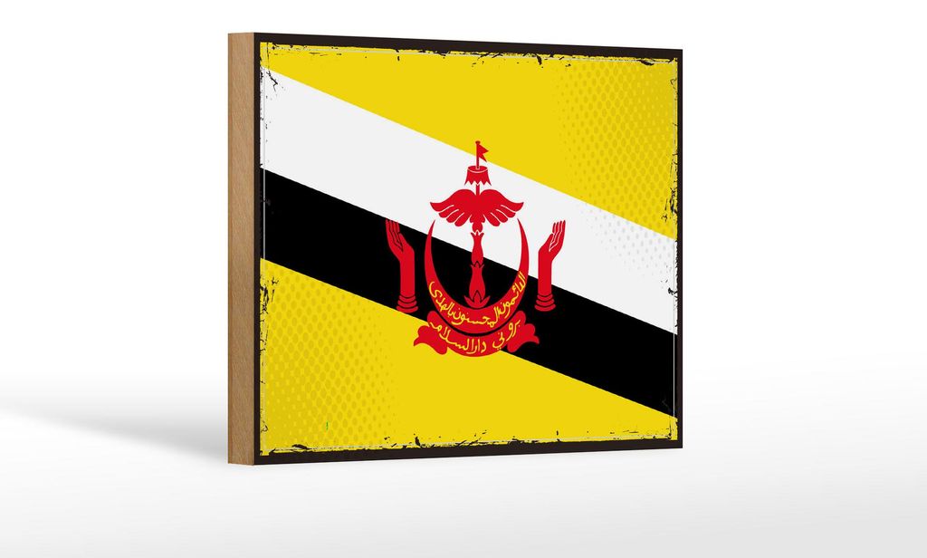 Holzschild Flagge Bruneis 18x12cm Retro Flag of Brunei