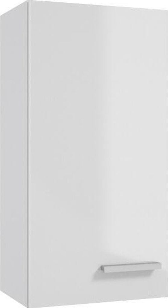 A single white cabinet door with a silver handle.