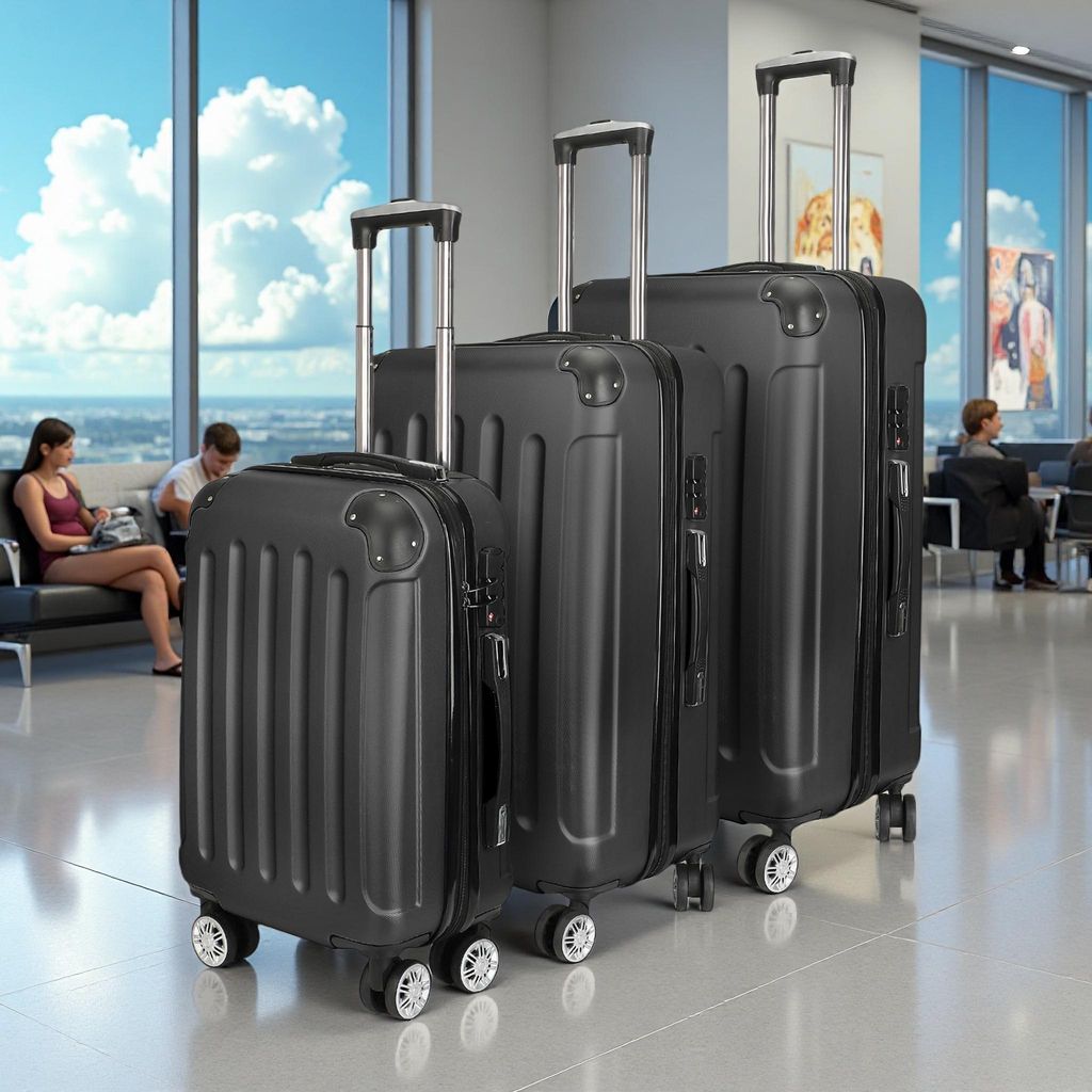 3-teiliges Hartschalen Kofferset, Trolleyset mit 4 Rollen, TSA-Zahlenschloss, 360° drehbar, 28/24/20 Zoll, Handgepäck & Reisegepäck, Schwarze AB...