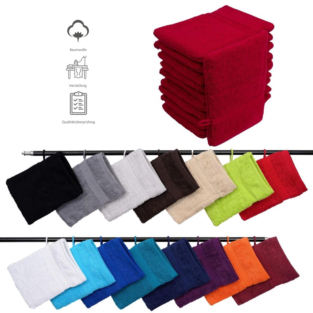10er Set Frottee Waschhandschuhe Elegance 16x21 cm 100% Produktbild 