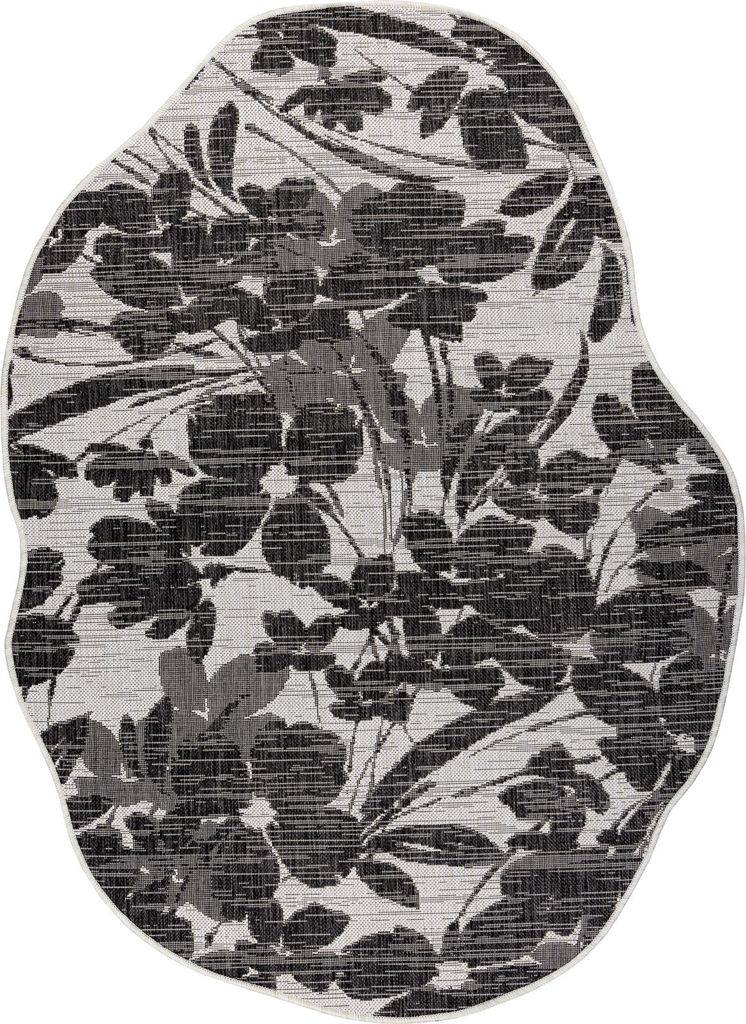 ORGANIC 2735 Sisalteppich Blumen Ecru / Schwarz – natürliche, moderne unregelmäßige Form Schwarz 133x190 cm