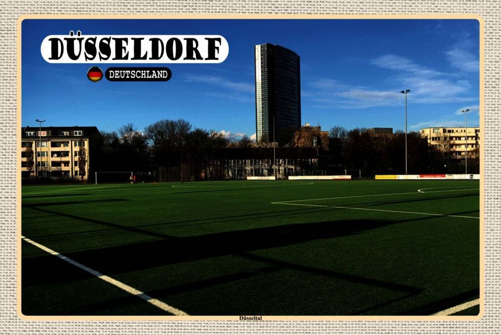 vianmo Holzschild 12x18 cm Düsseldorf Düsseltal Fußballplatz Bildmotiv Reisemotiv Abenteuer Reisen