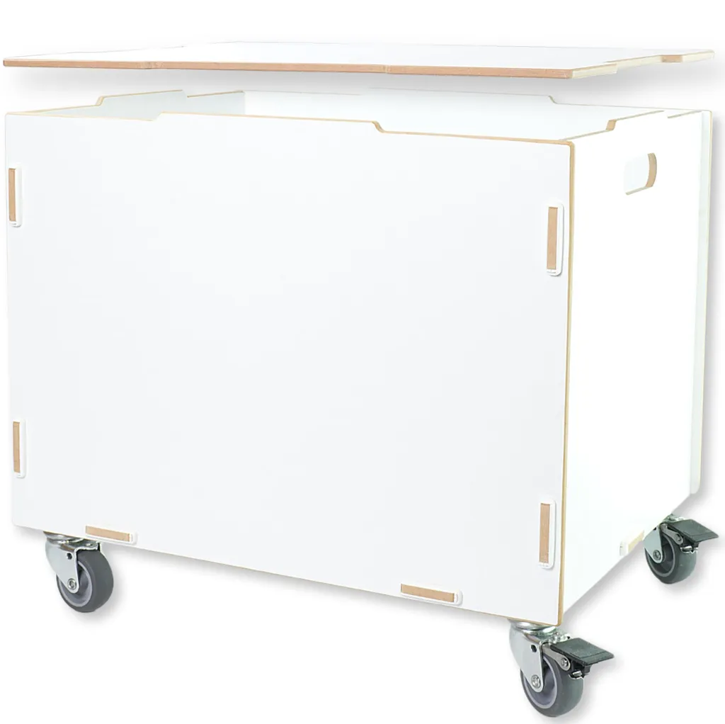 Petit coffre de rangement mobile MDF : fini le désordre au sol !