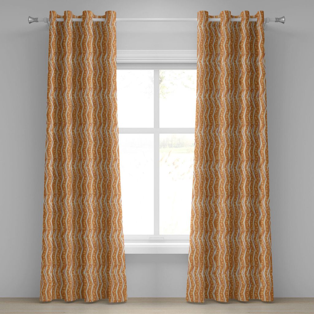 ABAKUHAUS Burnt orange Ösenvorhang, Chevron Zickzacks-Muster mit Streifen und Punkten geometrisch, Dekorative 2-Panel-Fenstervorhänge, 280 cm x 2...