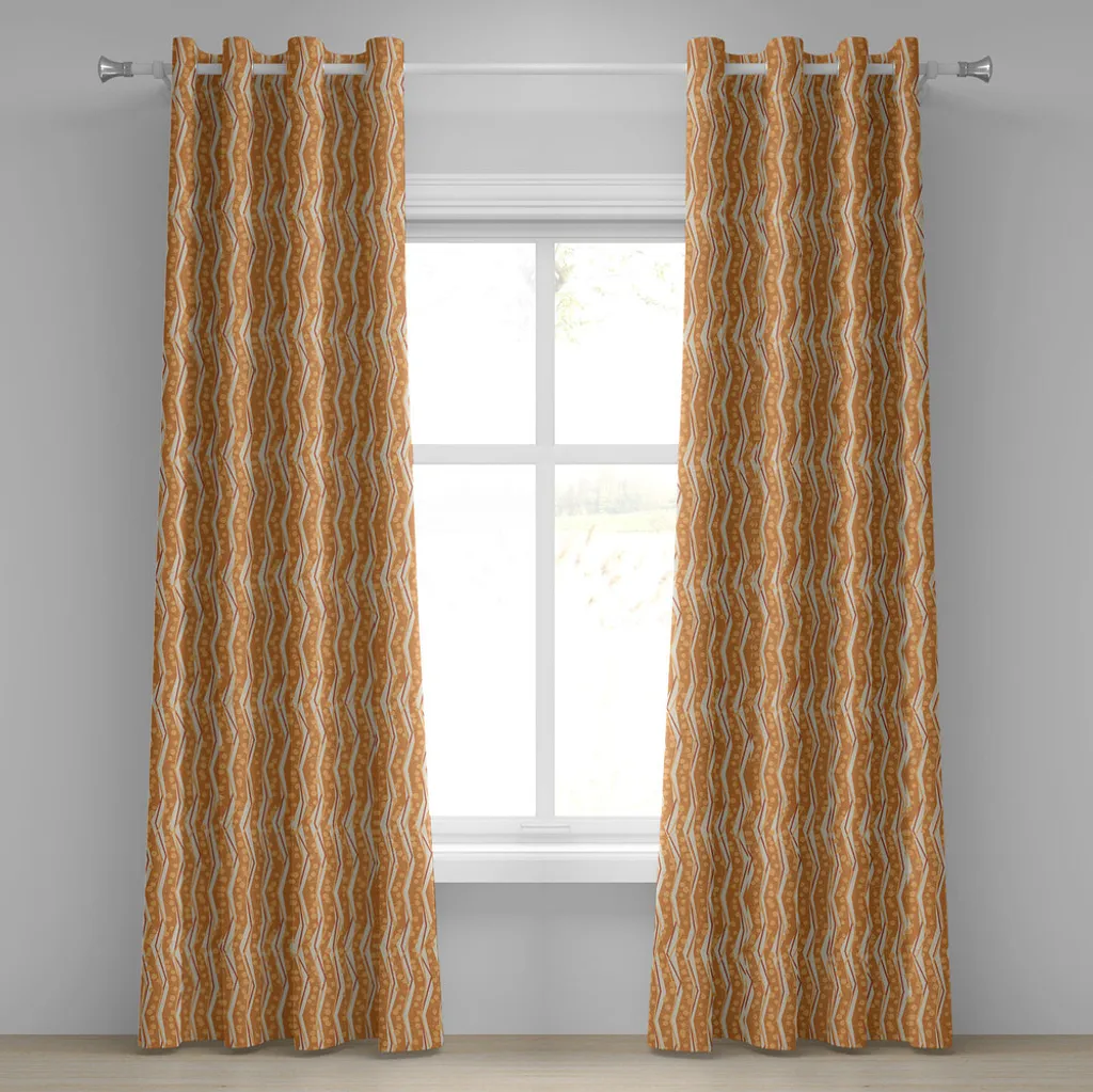 Tende Decorative ABAKUHAUS Zig Zag Arancione | 2 Pannelli con Occhielli