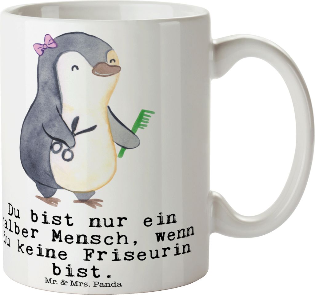 Mr. & Mrs. Panda Teetasse Friseurin Herz - Weiß - Geschenk, Friseursalon, Lustig, cappuccinotasse, Tasse, Spruch, Beruf, Witzig, Kaffeebecher, Bec...