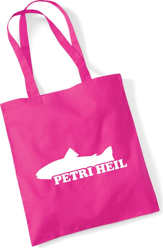 Huuraa Jutebeutel Petri Heil Fischergruß 10 Liter Fuchsia Baumwolle Tasche Geschenkidee