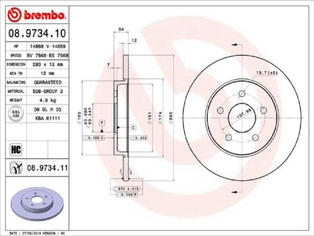 BREMBO Bremsscheiben (2 Stück) Hinterachse 08.9734.11 Produktbild 