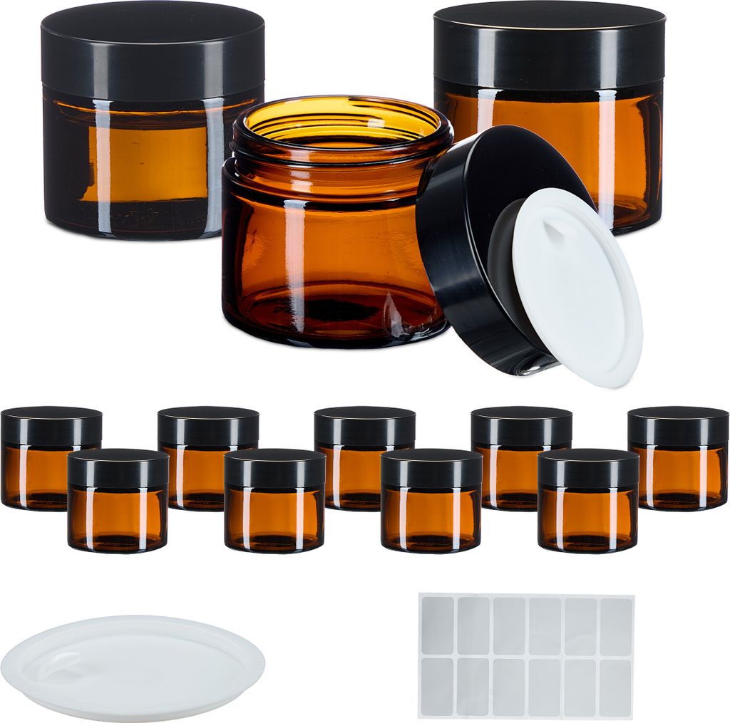 relaxdays Salbentiegel Braunglas 60 ml Set