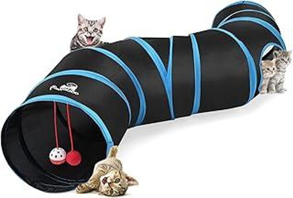 Pawaboo Katzenspielzeug, S Förmiger Katzentunne mit Ball und Glocken Faltbar Rascheltunnel Katze Katzentunnel für Hunde Welpeln Kaninchen und Kle...